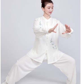 Green pink white tai chi clothing for women female embroidered pattern breathable cotton linen chinese kung fu uniforms wushu competition suit for female